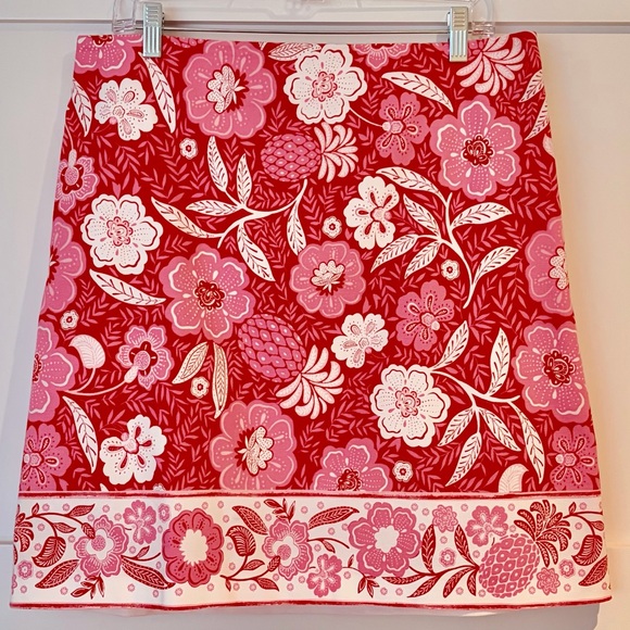 Talbots Canvas A-Line Skirt Size 12 Floral Paradise Red Pink Lined Spring - Picture 4 of 4
